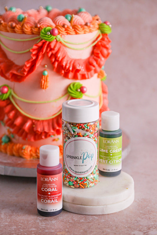 Perfect Pipeable Swiss Meringue Buttercream with LorAnn's New Liquid Gel Food Colors in Coral and Lime Green (Recipe Included!)
