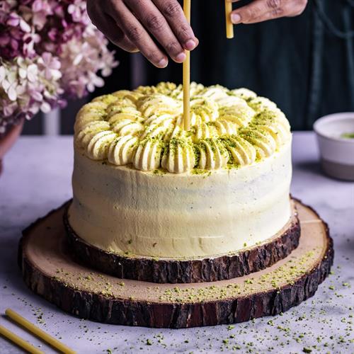 Saffron Coconut and Pistachio Baklava Cake